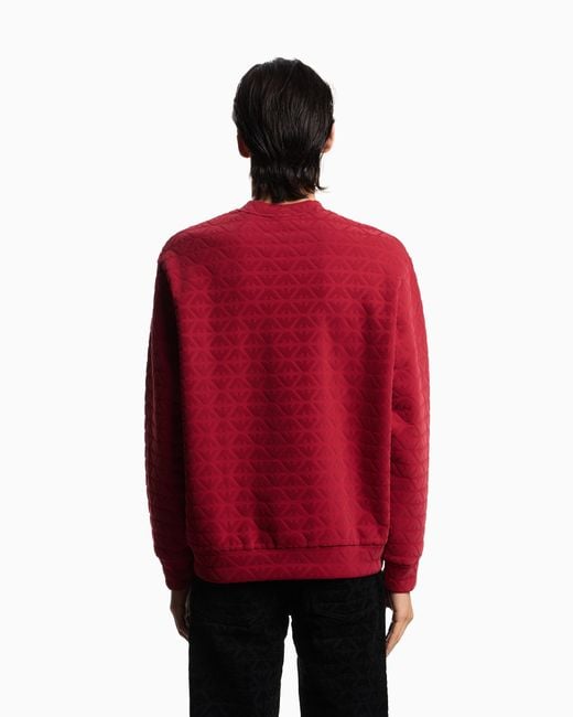 Emporio Armani Red Lunar New Year Double-Jersey Sweatshirt With All-Over Flocked Eagles for men
