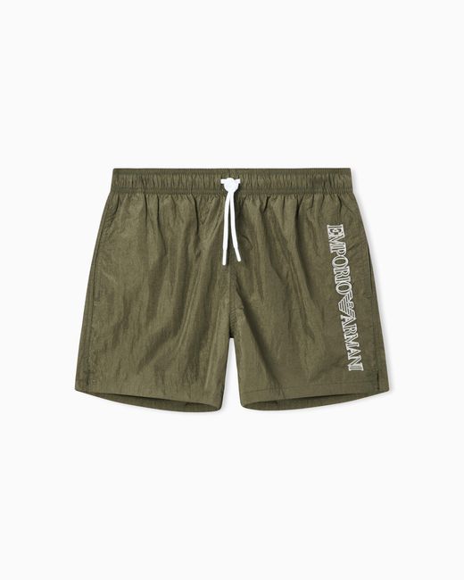 Emporio Armani Green Swim Shorts With Stitched Logo Embroidery for men