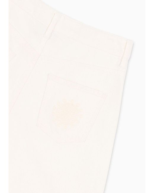 Emporio Armani White Jeans J1c Mit Mittelhohem Bund Und Weitem Bein Aus Baumwolldrill Mit Stickerei