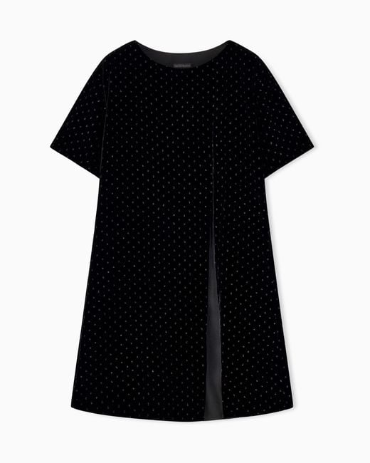 Emporio Armani Black Short-Sleeved Velvet Dress With Glitter Polka Dots