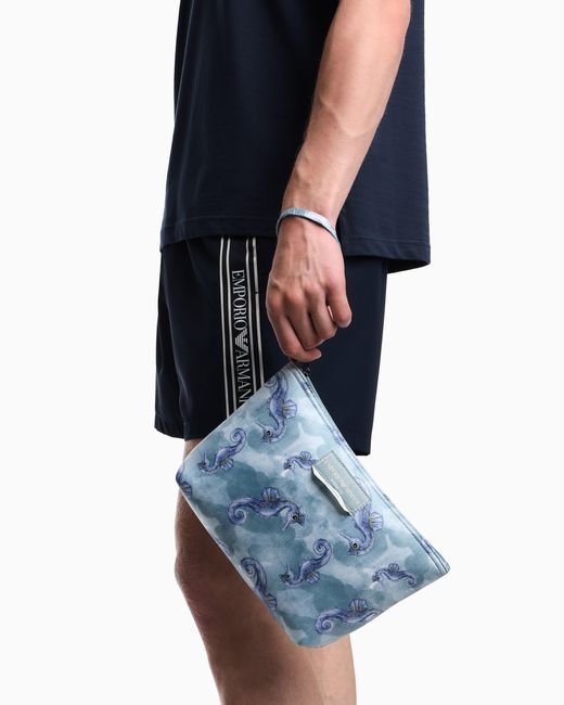 Emporio Armani Blue Sea Animals Print Beachwear Pouch