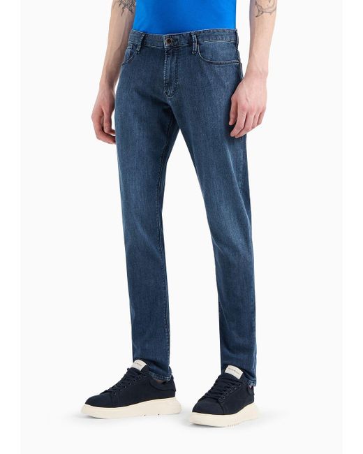 Emporio Armani Blue J06 Worn-effect Wash, Slim-fit, 8 Oz Denim Jeans for men