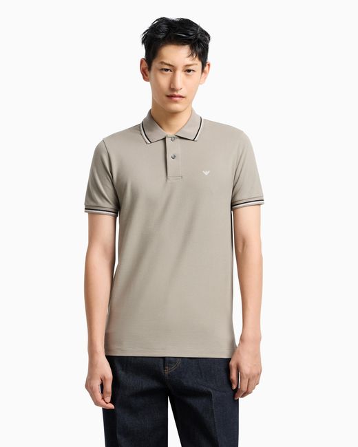 Emporio Armani Gray Slim-Fit Stretch Piqué Polo Shirt With Micro Eagle for men