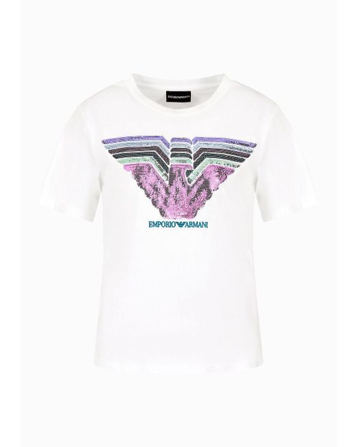 Emporio Armani White Asv T-shirt Aus Bio-jersey Mit Farbflecken