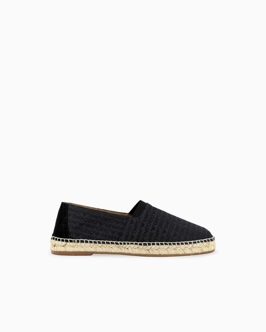 Emporio Armani White Jacquard Espadrilles With All-Over Logo Lettering for men