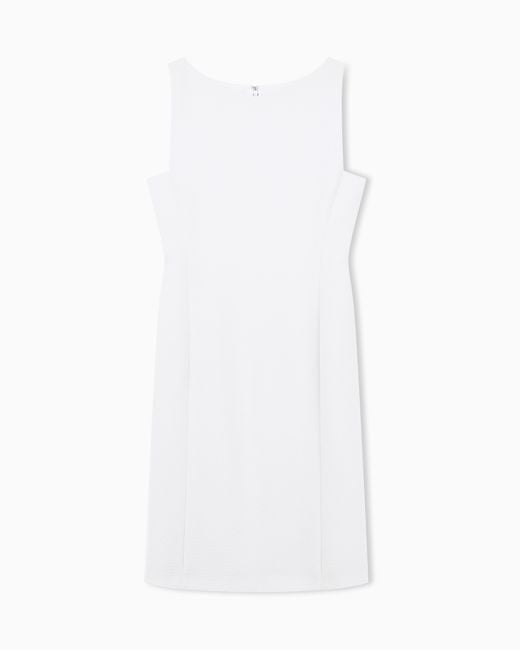 Emporio Armani White Slim Sleeveless Dress With A Boat Neckline And Back Zip