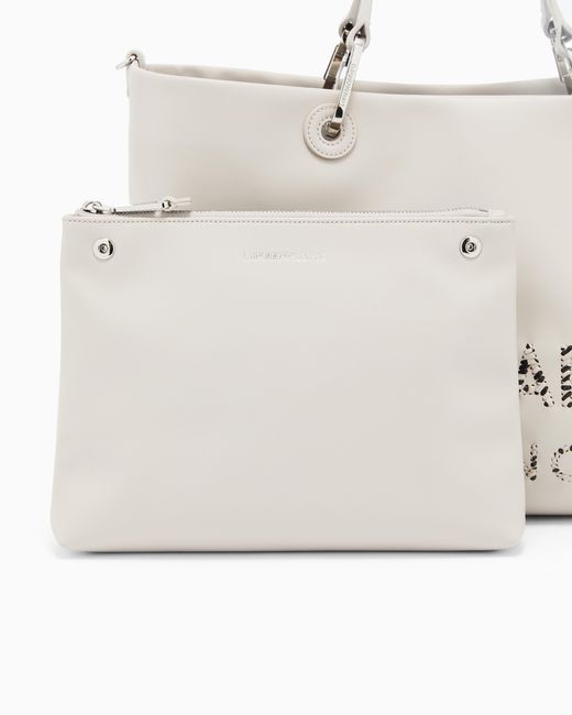 Emporio Armani White Myea Medium Shopper Bag