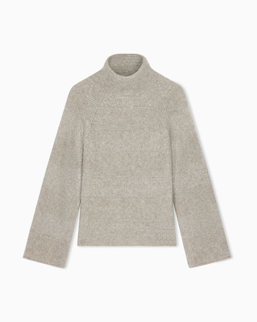 Emporio Armani White High-Neck Plain And Reverse Knit Sweater