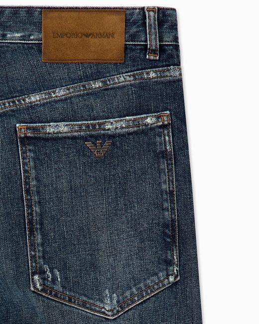 Emporio Armani Blue Five-Pocket Jeans Regular Fit With Stone Wash for men