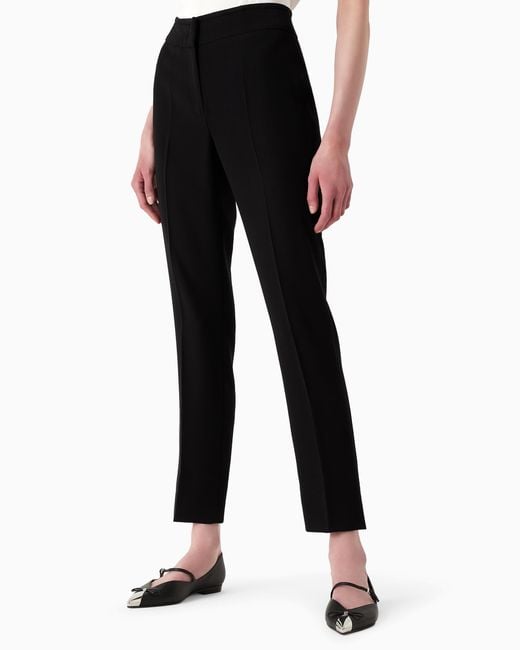 Emporio Armani Black Cropped Trousers With Flared Hem