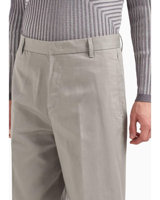 Emporio Armani Gray Cotton Twill Wide Trousers With Pleat for men