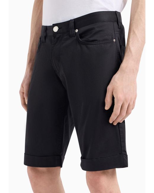 Emporio Armani Black Lustrous Comfort Cotton Board Shorts With Turned-up Cuffs for men
