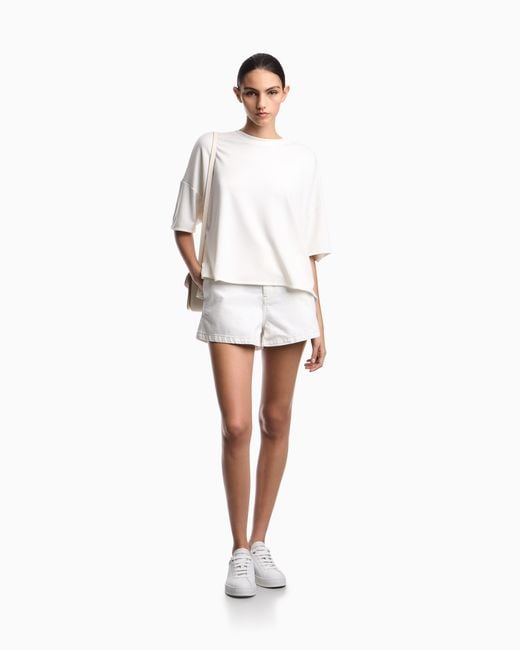 Emporio Armani White Interlock Jersey T-Shirt With Ruffles