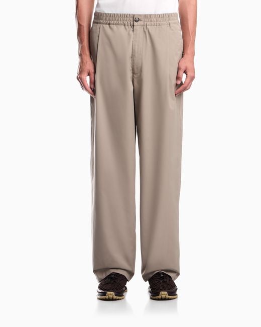 Emporio Armani Natural Regular Fit Cotton Poplin Trousers With Elasticated Waist for men