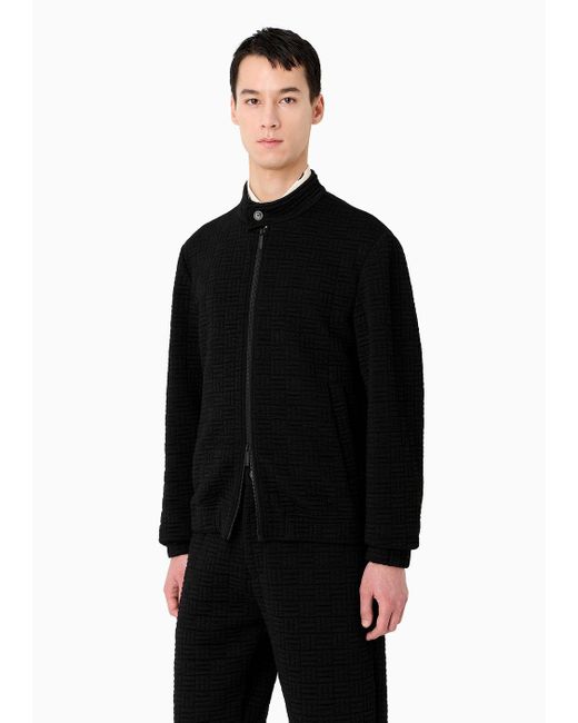 Emporio Armani Black Quilted Wool-blend Jersey Blouson With Geometric Motif for men