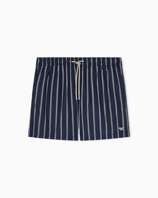 Emporio Armani Blue Striped Print Swim Shorts for men