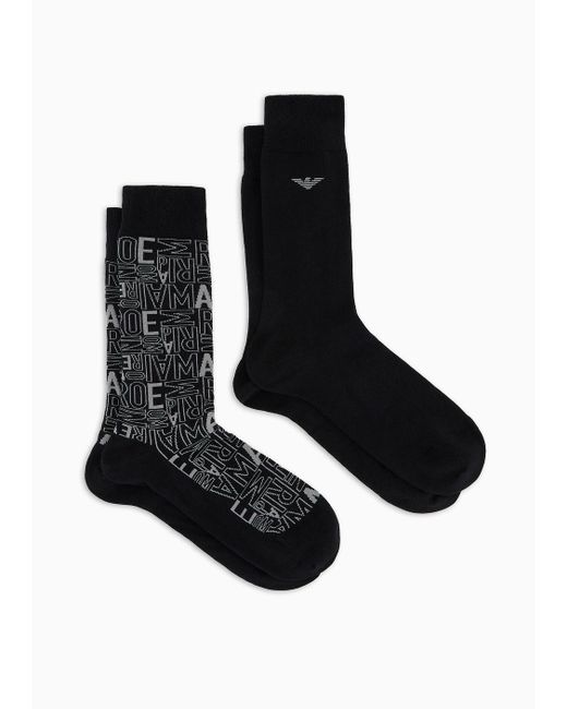 Emporio Armani 2er-pack Socken Mit Jacquard-logo in Black für Herren