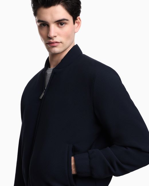 Emporio Armani Blue Icon 3D Piqué-Effect Crêpe Jersey Blouson for men
