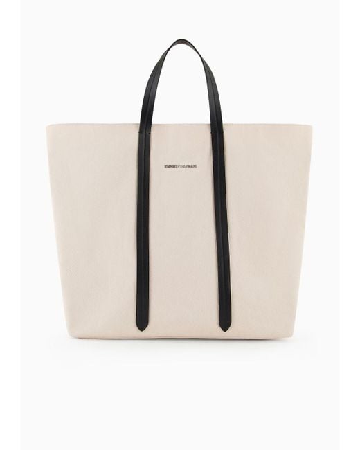 Emporio Armani Natural Canvas Shopper Bag With Shoulder Strap for men
