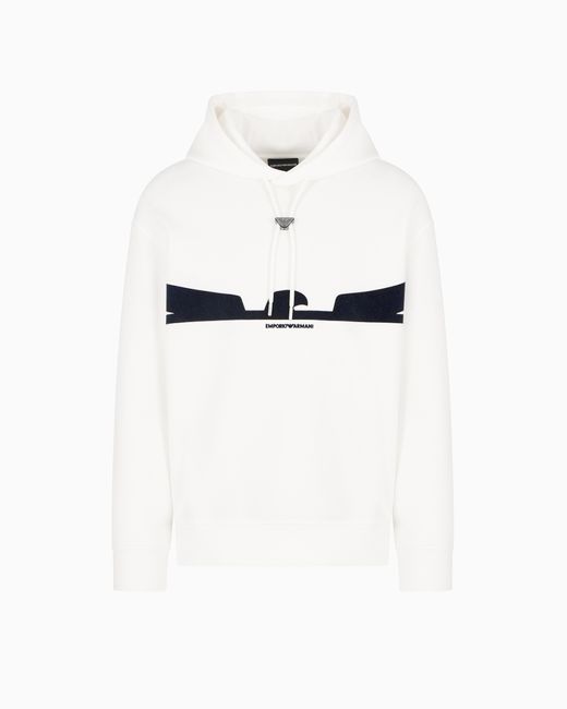 Sudadera Con Capucha De Punto Doble Con Estampado Flocado Con Forma De Águila Asv Emporio Armani de hombre de color White