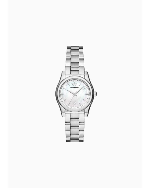 Emporio Armani White Three-hand Date Stainless Steel Watch