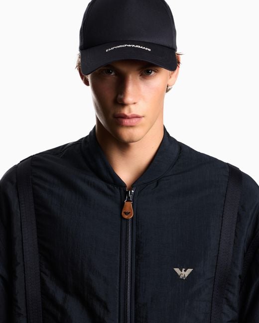 Emporio Armani Blue Canvas Baseball Cap With Embroidered Logo for men