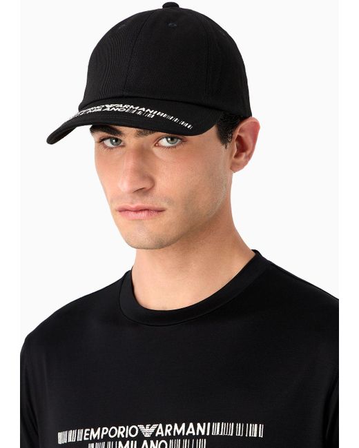 Emporio Armani Black Canvas Baseball Cap With Milano Embroidery for men
