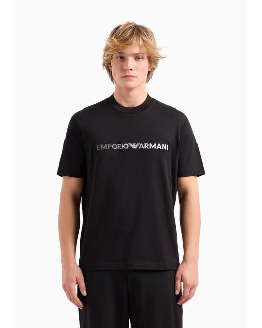 Emporio Armani Black Pima Jersey T-shirt With Logo Embroidery for men