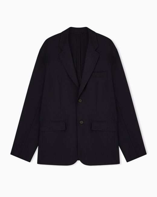 Emporio Armani Blue Travel Essential Light Wool Single-Breasted Blazer for men