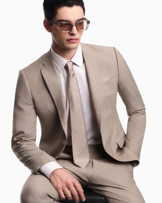 Emporio Armani Natural Light Wool Cloth Single-Breasted Suit With Printed Yarn for men