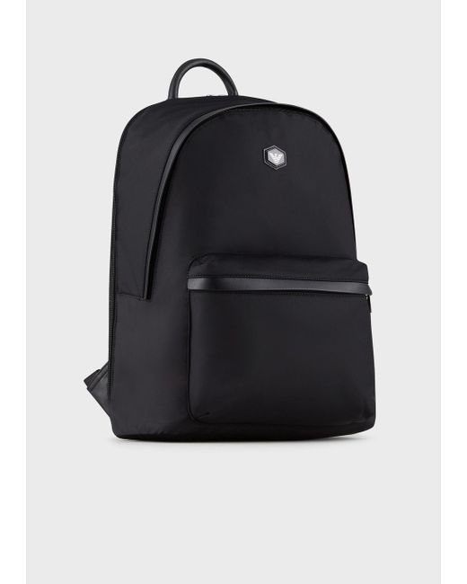 Emporio Armani Black Nylon Backpack With Eagle Patch for men