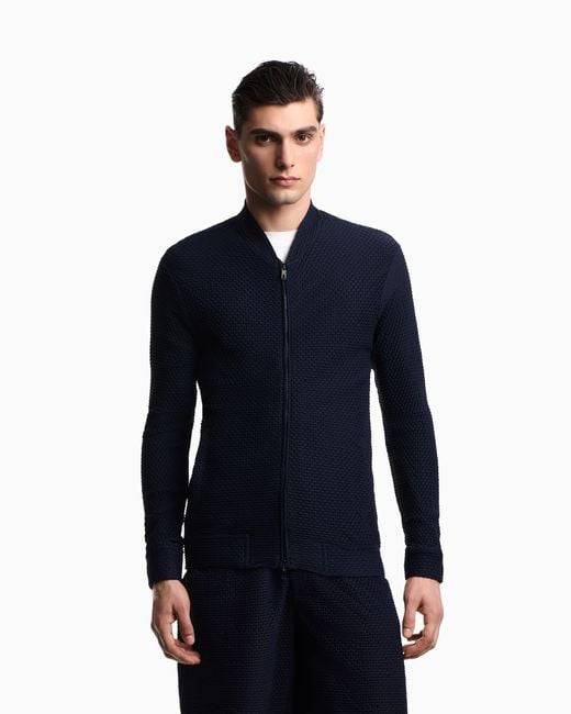 Emporio Armani Blue Embossed Two-Way Stretch Jersey Blouson for men