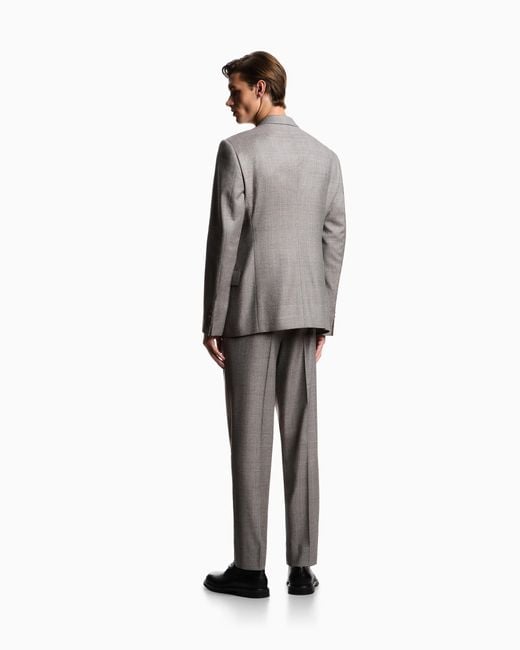 Emporio Armani Gray Muted Prince Of Wales Check Mouliné Wool Suit for men