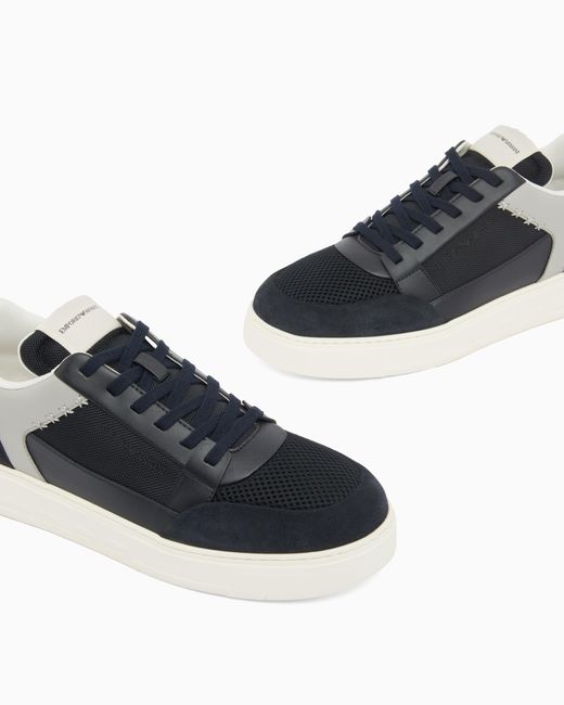 Emporio Armani Blue Cordura Sneakers With Suede Details for men