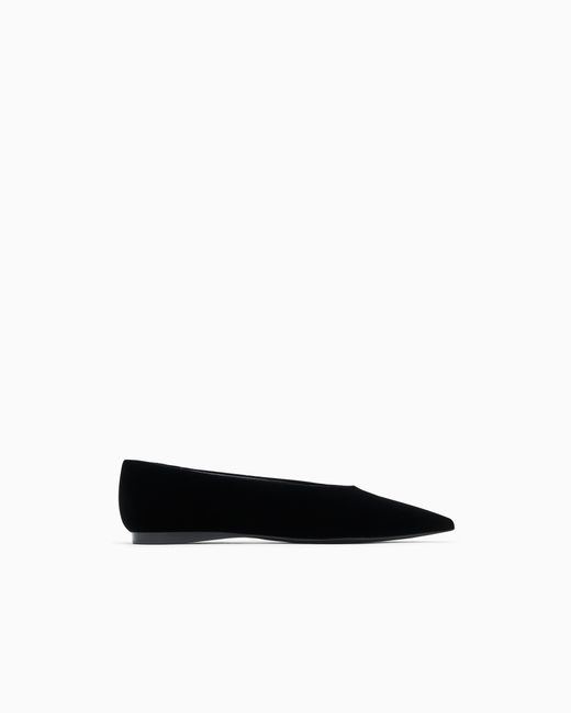Emporio Armani White Pointed-Toe Velvet Ballet Flats
