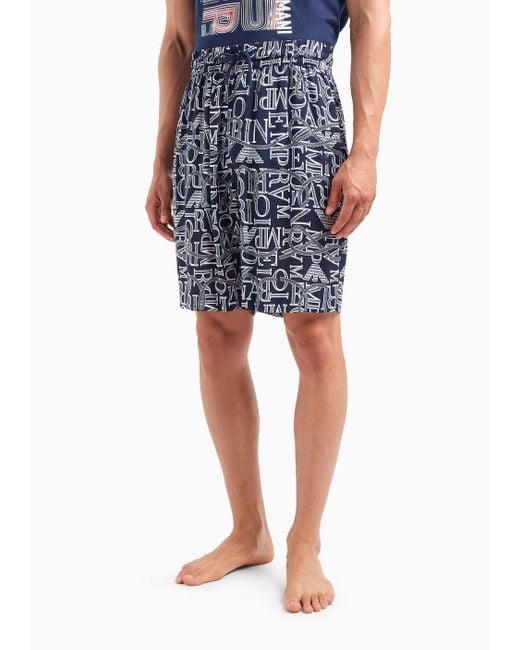 Emporio Armani Blue Beachwear Bermuda Shorts In A Viscose All-over Print for men