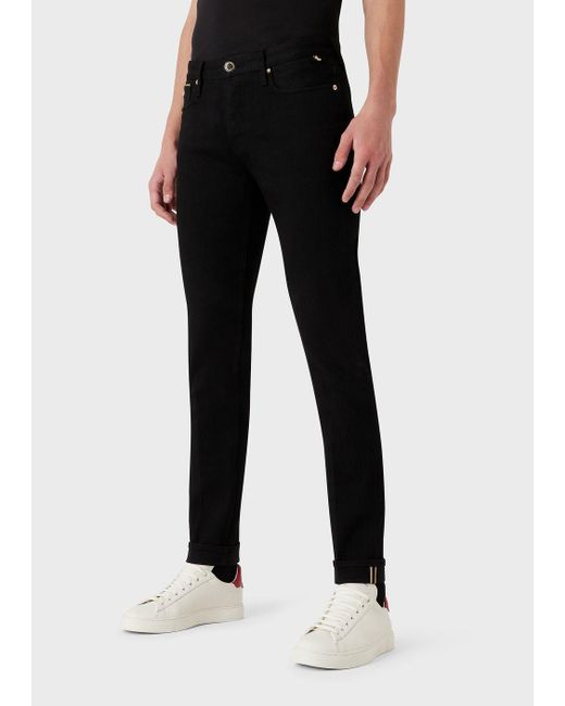 Emporio Armani Black J75 Slim-fit Jeans With Gold Details for men