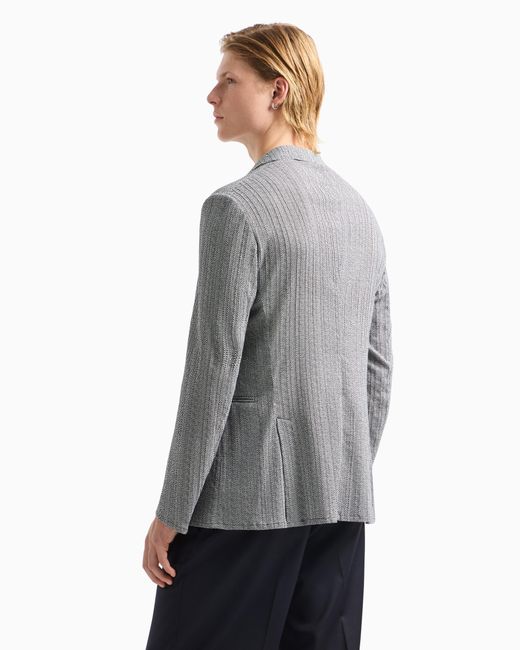 Blazer À Boutonnage Simple En Tissu Seersucker Imprimé Chevron Emporio Armani pour homme en coloris Gray