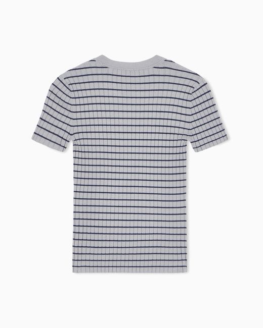 Emporio Armani Gray Crewneck Sweater With Short Sleeves And Striped Rib Motif