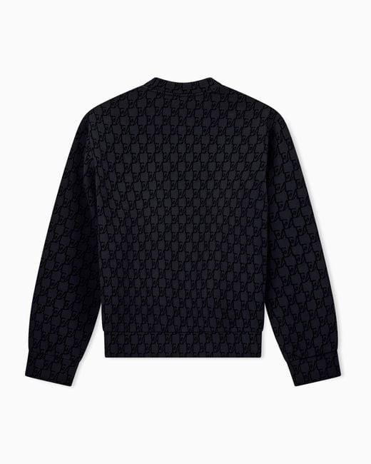 Emporio Armani Blue Double Jersey Sweatshirt With All-Over Logo Print for men
