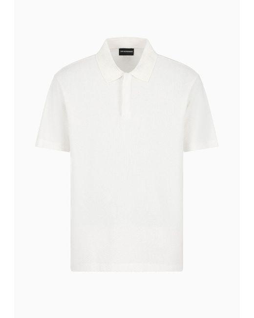 Emporio Armani White Jacquard Jersey Polo Shirt With Embossed Motif for men