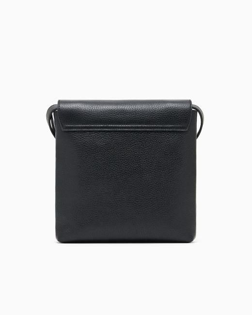 Emporio Armani Black Icon Pebbled Leather Flat Shoulder Bag for men