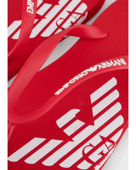 Emporio Armani Rubber Flip-flops With Logo in Red | Lyst