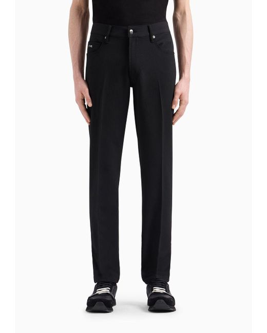 Emporio Armani Black J05 Slim-fit Five-pocket Trousers In Canneté Fabric for men