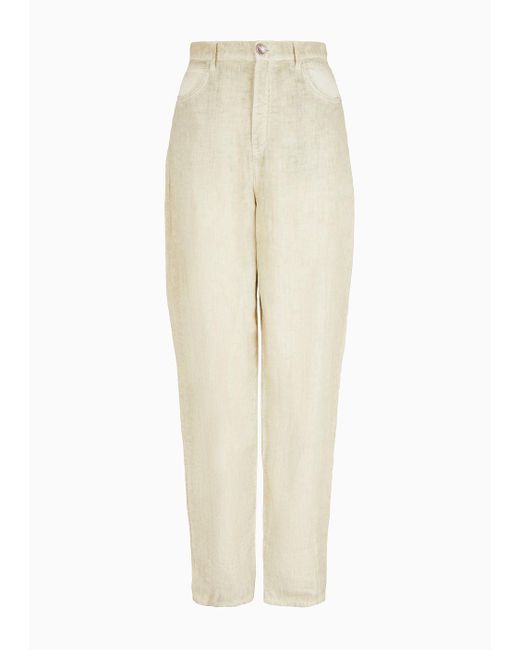 Pantaloni Cinque Tasche A Gamba Ovale In Lino Organico Tinto Capo Asv di Emporio Armani in White