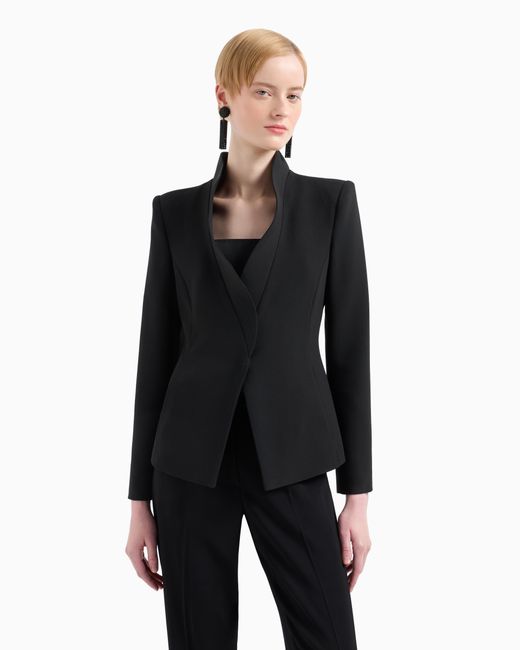 Veste En Crêpe Cady À Bords Profilés Effet Volanté Emporio Armani en coloris Black