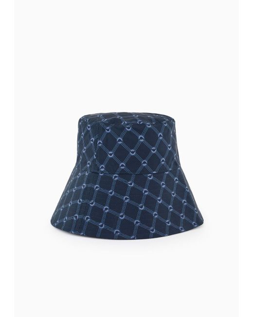 Emporio Armani Blue Monogram Fabric Beachwear Cloche Hat