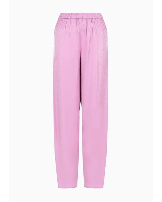 Pantalón Con Cintura Elástica En Tejido Trilobal Emporio Armani de color Pink