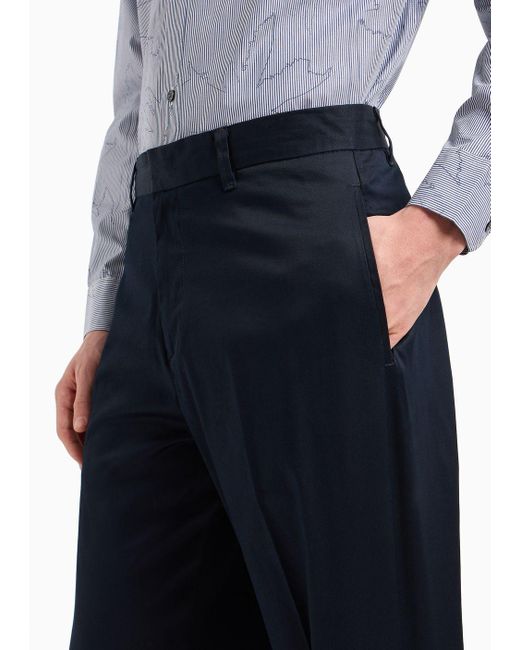 Pantalones Modelo Chino En Sarga De Algodón Cómodo Emporio Armani de hombre de color Blue