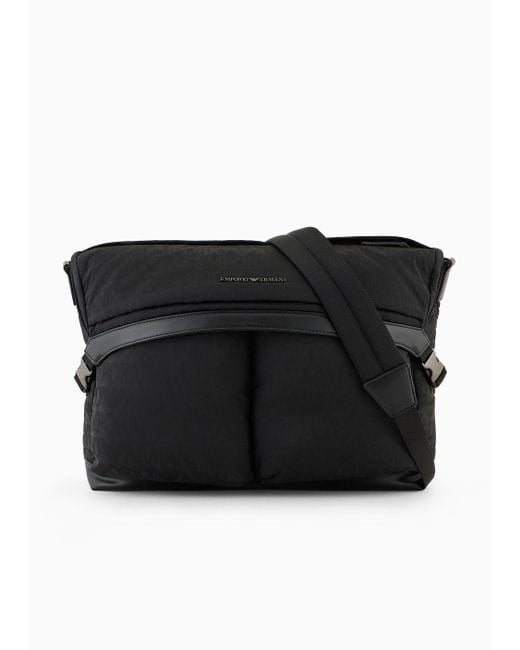 Emporio Armani Black Nylon Jacquard Messenger Bag With All-over Logo Lettering for men